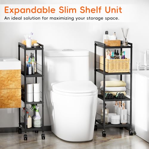 Expandable Slim Storage Cart with Wheels, 4 Tier Narrow Metal - Image 7