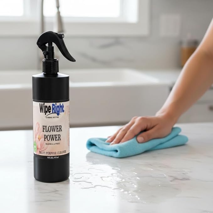 Wipe Right Cleaning Solutions-Multipurpose "Flower Power" Cleaner. Plant Based 16 oz. Household Daily Cleaner. Magnolia & Peony Scented. Use in Kitchen, Bathroom, countertop,Walls,Fridge,Stove