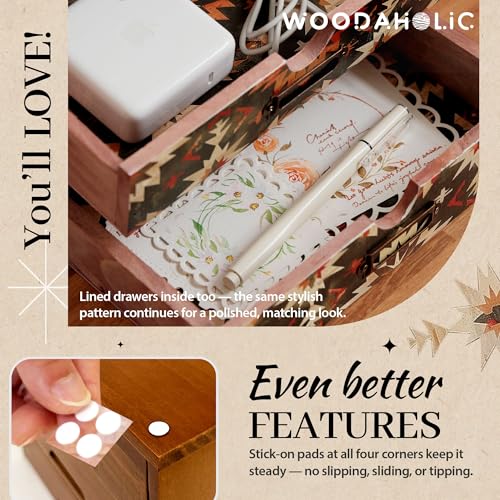 Boho Green Wooden Desk Organizer with Drawers – 4-Drawer Desktop - Image 7