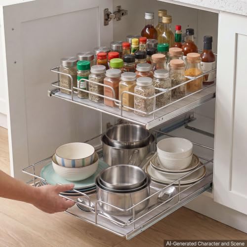 VEVOR 2 Tier Pull Out Cabinet Organizer 20" W x 21.22" D - Image 3