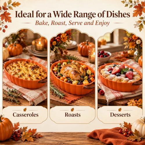 Pumpkin Baking Dish Set of 3 Ceramic Baking Dish, 10''/12''/14" - Image 6