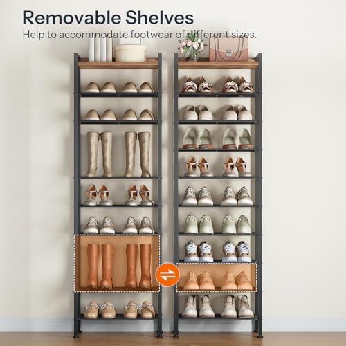 HOOBRO 10 Tier Shoe Rack Organizer with Wooden Top, Narrow Shoe - Image 5