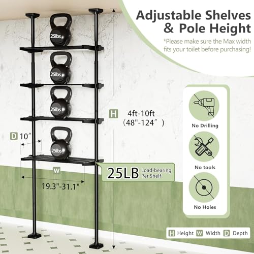 Over The Toilet Storage Shelf No Drill 4-Tier | Bathroom Organizatio - Image 3