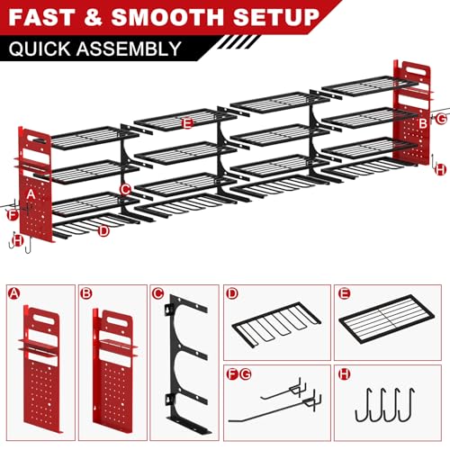 Large 65'' Wide Power Tool Organizer Wall Mount, 4-Tier 16-Drill - Image 8
