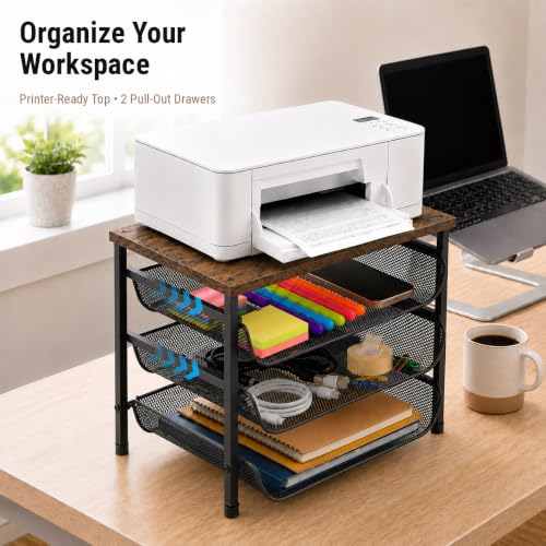 4-Tier Printer Stand with Storage for Desk, Wood Table Top - Image 3