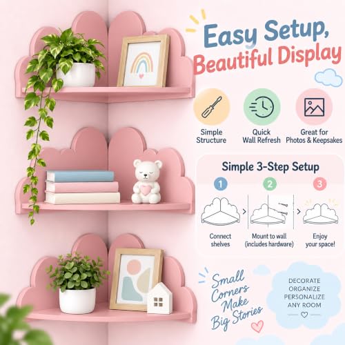 Cloud Wall Shelf Set of 3 Corner Floating Shelves (Pink) - Image 6