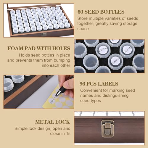 Wood Seed Storage Organizer, 60 Clear Bottles, 96 Labels - Image 6