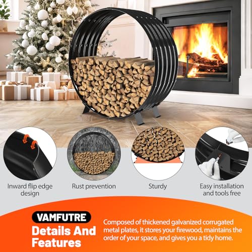 40" Round Metal Firewood Rack Circle with 4X Metal Support - Image 5
