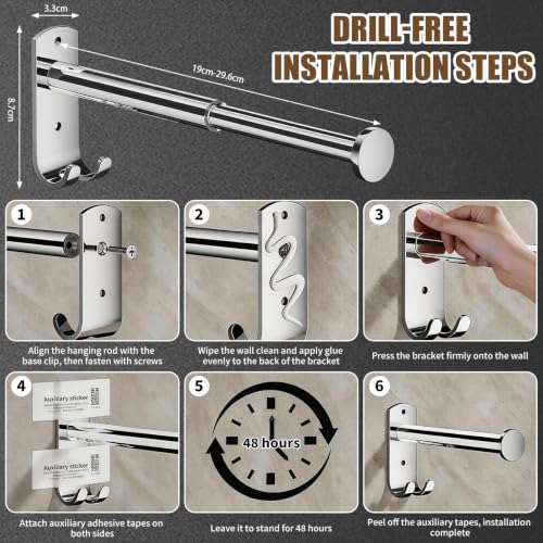 2 PACK Wall Mounted Clothes Drying Rack Pull Out Valet Rod - Image 7