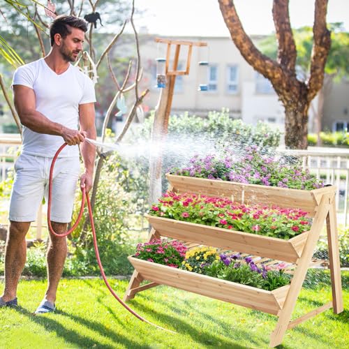 3-Tiers Raised Garden Bed, Wooden Garden Planter with 3 - Image 3