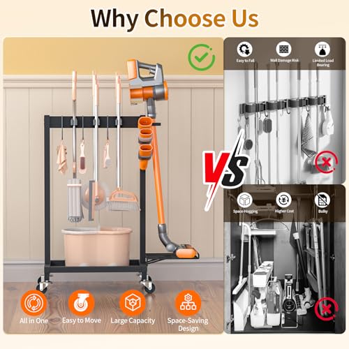 Broom Holder with Cleaning Supplies Organizer, 18" Wx11.8 Dx34.6 - Image 7