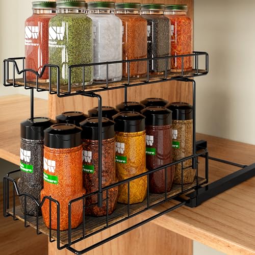 Simple Houseware 2-Tier Spice Rack Slide Out Wire Basket Drawer - Image 2