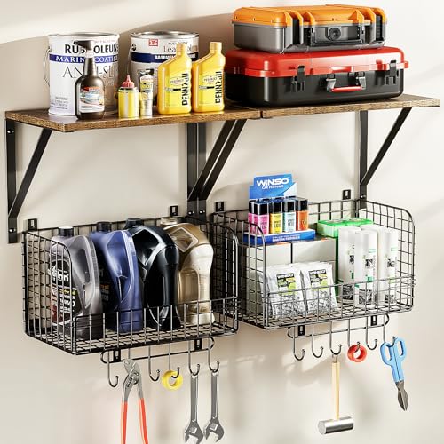 Housolution Garage Shelving Wall Mounted with Basket & - Image 2