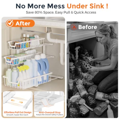 Under Sink Organizer, 2-Pack 3-Tier Height Adjustable Thickened - Image 3