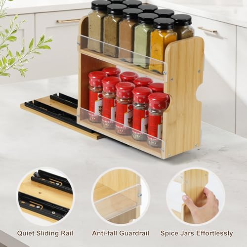 2 Tier Pull Out Spice Rack Organizer, Bamboo Sliding Spice - Image 8