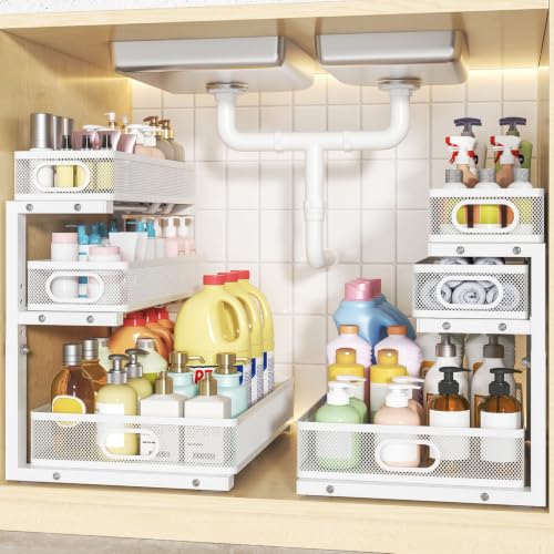 3-Tier Under Sink Organizer, Slide Out Drawer Rack, White, 2 Pack - Image 2