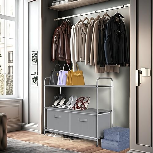 Simple Houseware 3-Tier Closet Storage with 2 Drawers, Grey - Image 3