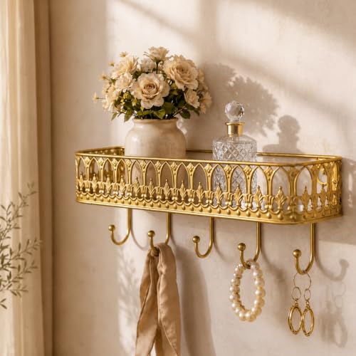Vintage Key Holder Shelf Wall Mount Metal Mail Rack with 5 - Image 2
