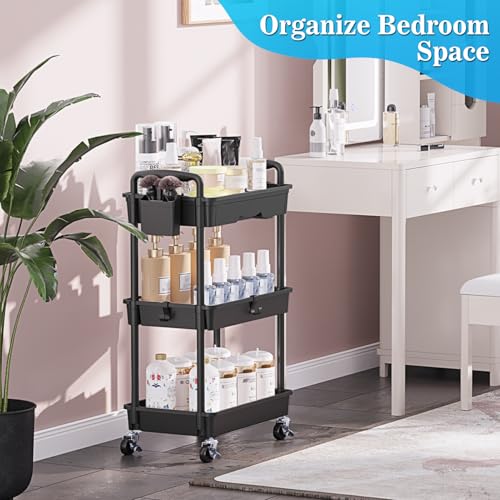 SUNALLY 3 Tier Rolling Cart with Drawer, Craft Storage Cart - Image 7