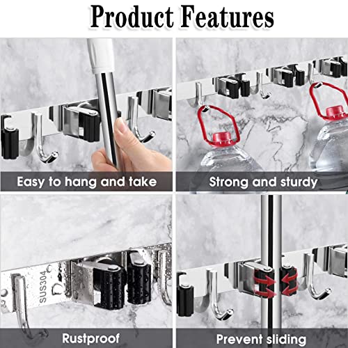 2 Pack Broom Holder Wall Mount, 5 Racks 4 Hooks Mop - Image 4