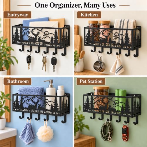Key Holder Wall Mount with Mail Organizer, Deer Metal - Image 5