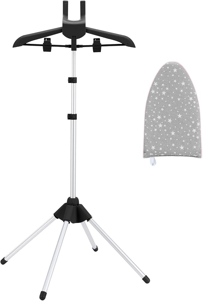 CINPIUK Garment Steamer Rack & Garment Steamer Ironing Glove for Steaming Clothes, Adjustable Garment Hanger Standing Handled Mini Ironing Board, Hanging Steamer Ironing Accessories for Clothes, Black