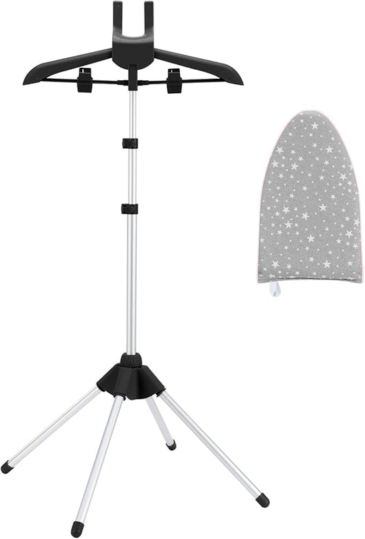 CINPIUK Garment Steamer Rack & Garment Steamer Ironing Glove for Steaming Clothes, Adjustable Garment Hanger Standing Handled Mini Ironing Board, Hanging Steamer Ironing Accessories for Clothes, Black