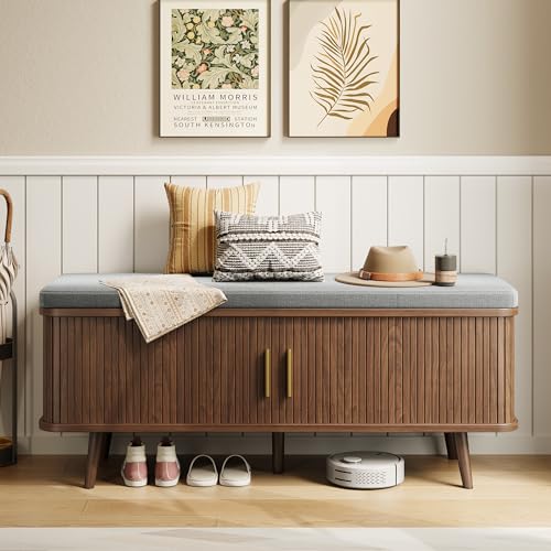Decofy Shoe Storage Bench with Cushion and Sliding Doors - Image 2