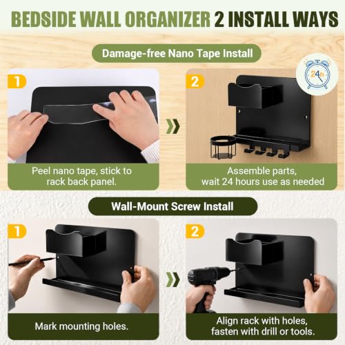 Floating Bedside Wall Shelf, Metal Wall Organizer with Detachable - Image 7