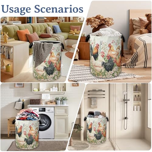 Roosters Hens Laundry Basket,Foldable Waterproof Oxford - Image 8