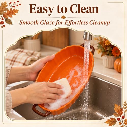 Pumpkin Baking Dish Set of 3 Ceramic Baking Dish, 10''/12''/14" - Image 5