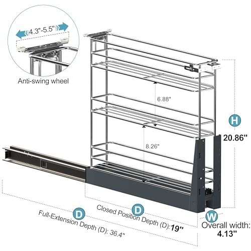 JOWBOOW 4 Inch Pull Out Spice Rack for 9 Inch Base Cabinet - Image 8