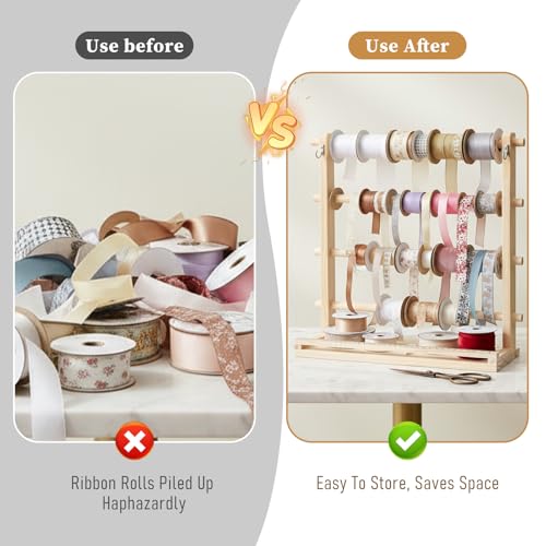 Ribbon Storage Rack Spool Holder Organizer, 4 Tier Wooden - Image 7
