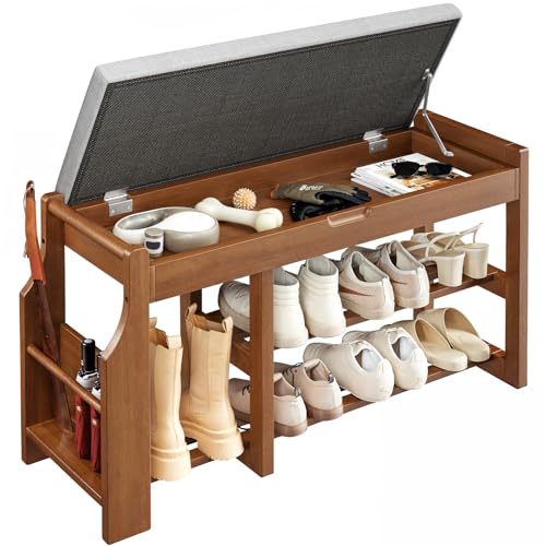 Pipishell 34" Pine Wood Shoe Bench Entryway with Soft - Image 2