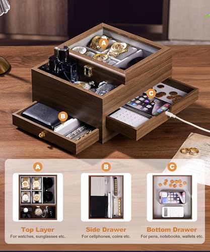 Homde Wooden Watch Box for Men: 3-Layer Organizer wi | All Products - Image 4
