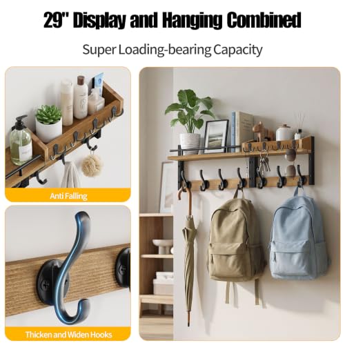 29” Coat Rack Wall Mount with Shelf, Coat and Key Hanger - Image 4