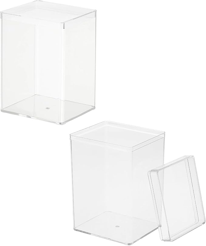 Acrylic Box with Lid, 2.56 x 2.56 x 3.74 in Acrylic Display Case Plastic Square Cube Container Storage Holder Stackable Bins for Cosmetic Collectible Candy Jewelry(2 Pack, Clear)