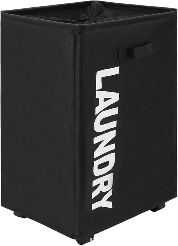 Laundry Hamper with Wheels 85L Large Collapsible Laundry Basket, Waterproof Dirty Clothes Hamper with Mesh Bag for Dorm Room Storage, Foldable Narrow Corner Clothes Storage Bins, Black