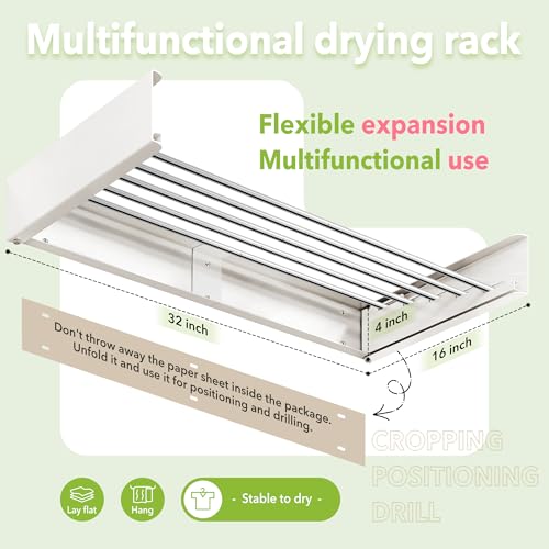ZdwCyl Wall Mounted Drying Rack 32", Laundry Clothes - Image 4