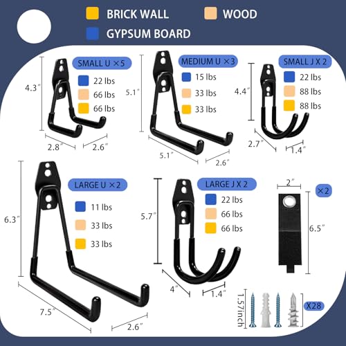 KOFANI Steel Garage Storage Hooks-16 Pack Black Heavy Duty Wall - Image 3