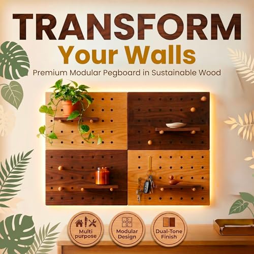 Wooden Pegboard Wall Organizer 2-Tone Kit, 4 Panels - Image 3