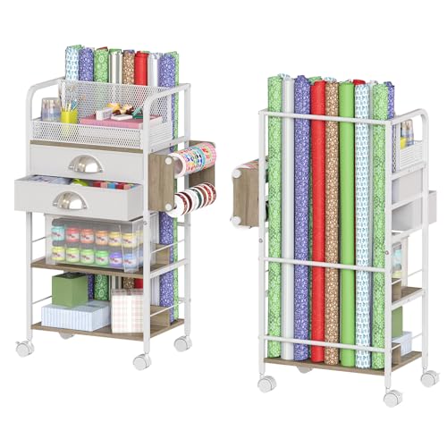 Rolling Wrapping Paper Storage Cart Organizer White - Image 2