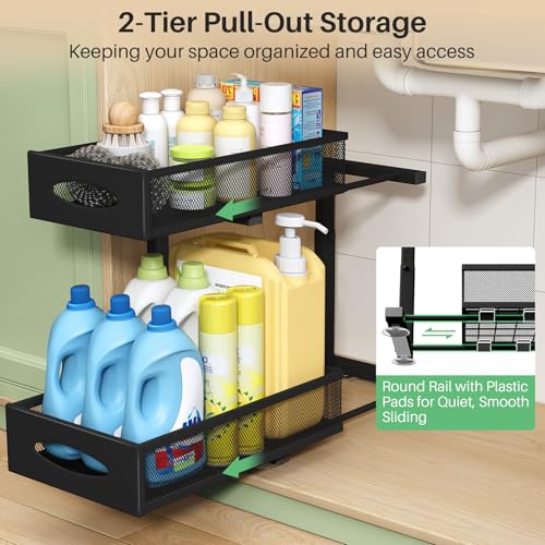 Under Sink Organizer, 2 Pack 2 Tier Pull out Cabinet Organizer - Image 4