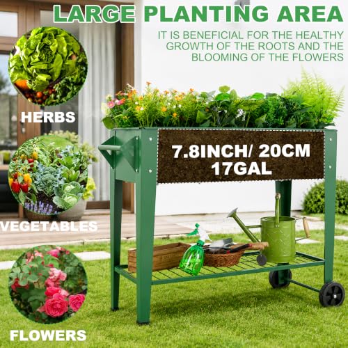 Raised Garden Bed with Legs and Wheels, Metal Outdoor, Green - Image 6