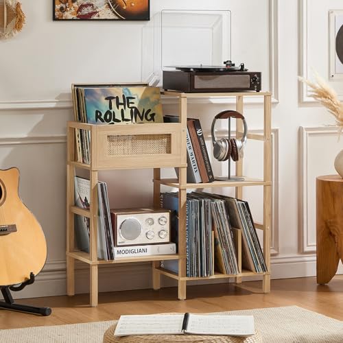 LELELINKY Record Player Stand, Natural Oak Wood Record - Image 2