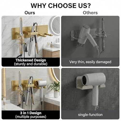 Hair Dryer Holder Hair Tool Organizer Metal Wall Mount (Gold) - Image 7