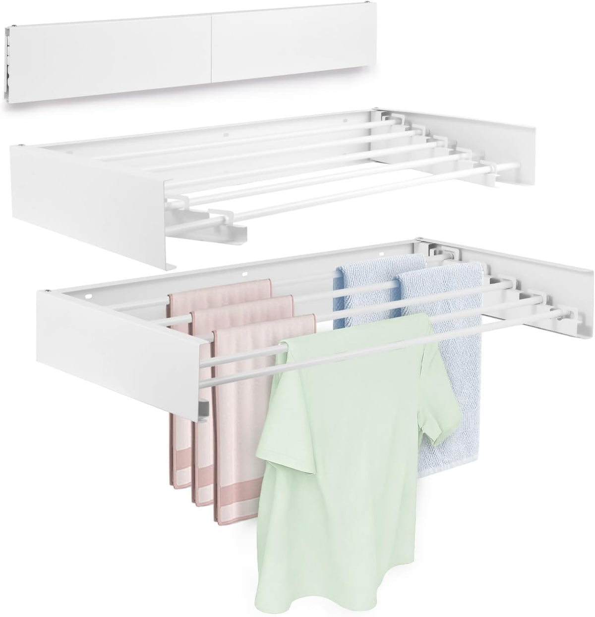 Wall Mounted Laundry Drying Rack, Carbon Steel Foldable & - Image 1