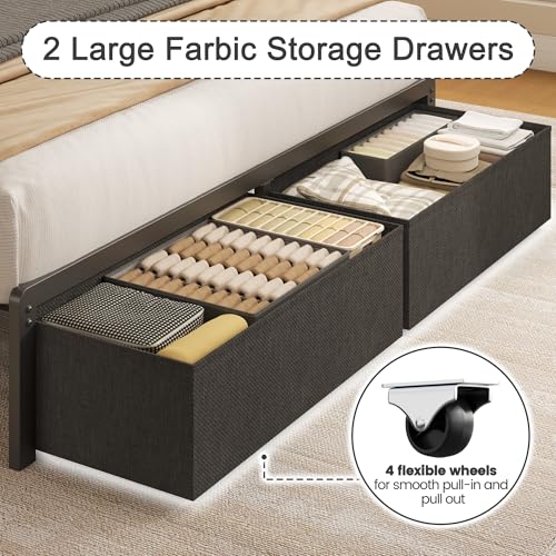 Queen Bed Frame with 2 Drawers, Upholstered Headboard - Image 5