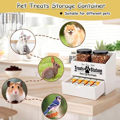 Pet Food Storage Container with Drawer, Wooden Dog Treat - Image 5