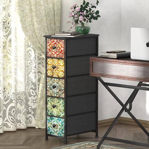GiftGo Retro Skinny Dresser with Fabric Drawers Thin Slim Boho - Image 6